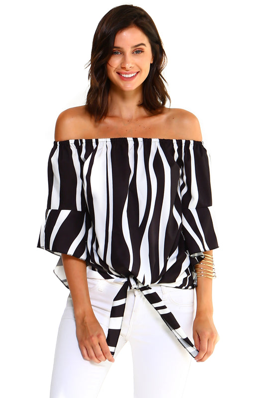 SWMW Strapless Striped Bandage Blouse